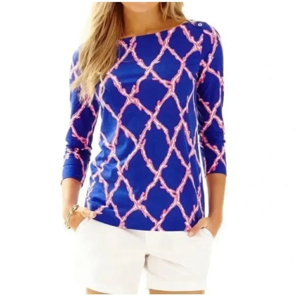 Lilly Pulitzer Santorini blue & deep dive pink S Alida top